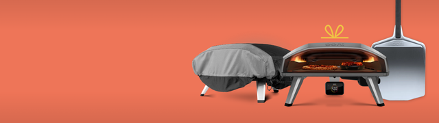 The Koda 2 Max pizza oven bundle on an orange background