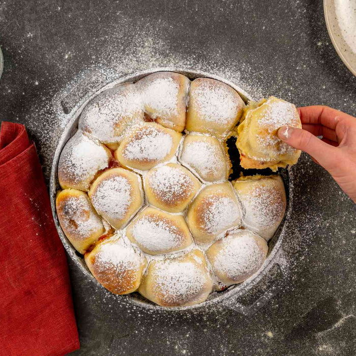 Jam-Stuffed “Doughnuts” Cooked in Cast Iron