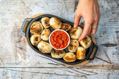 dough balls with a marinara dipping sauce