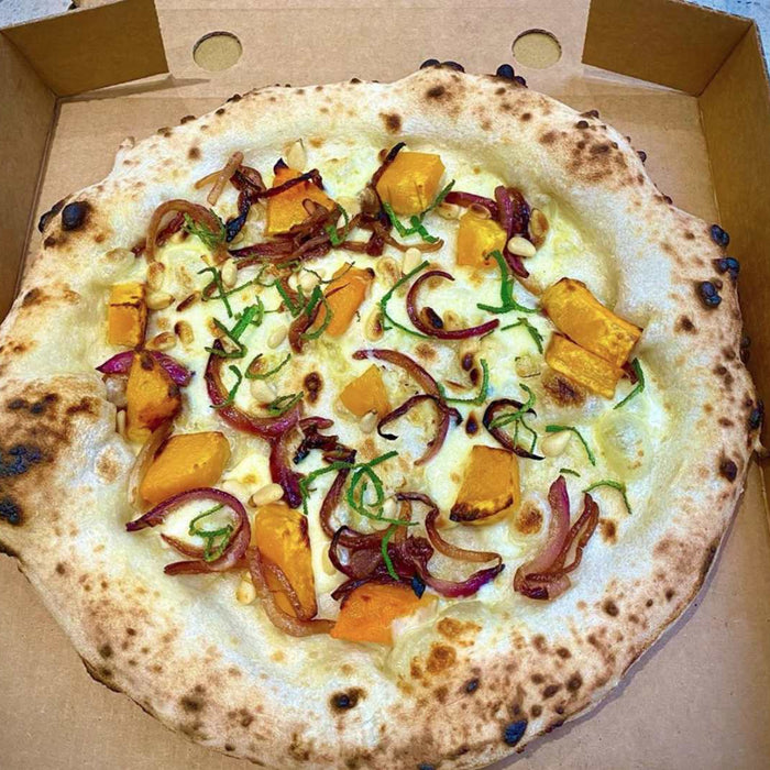 Pumpkin and Balsamic Onion Pizza with Sage and Pine Nuts