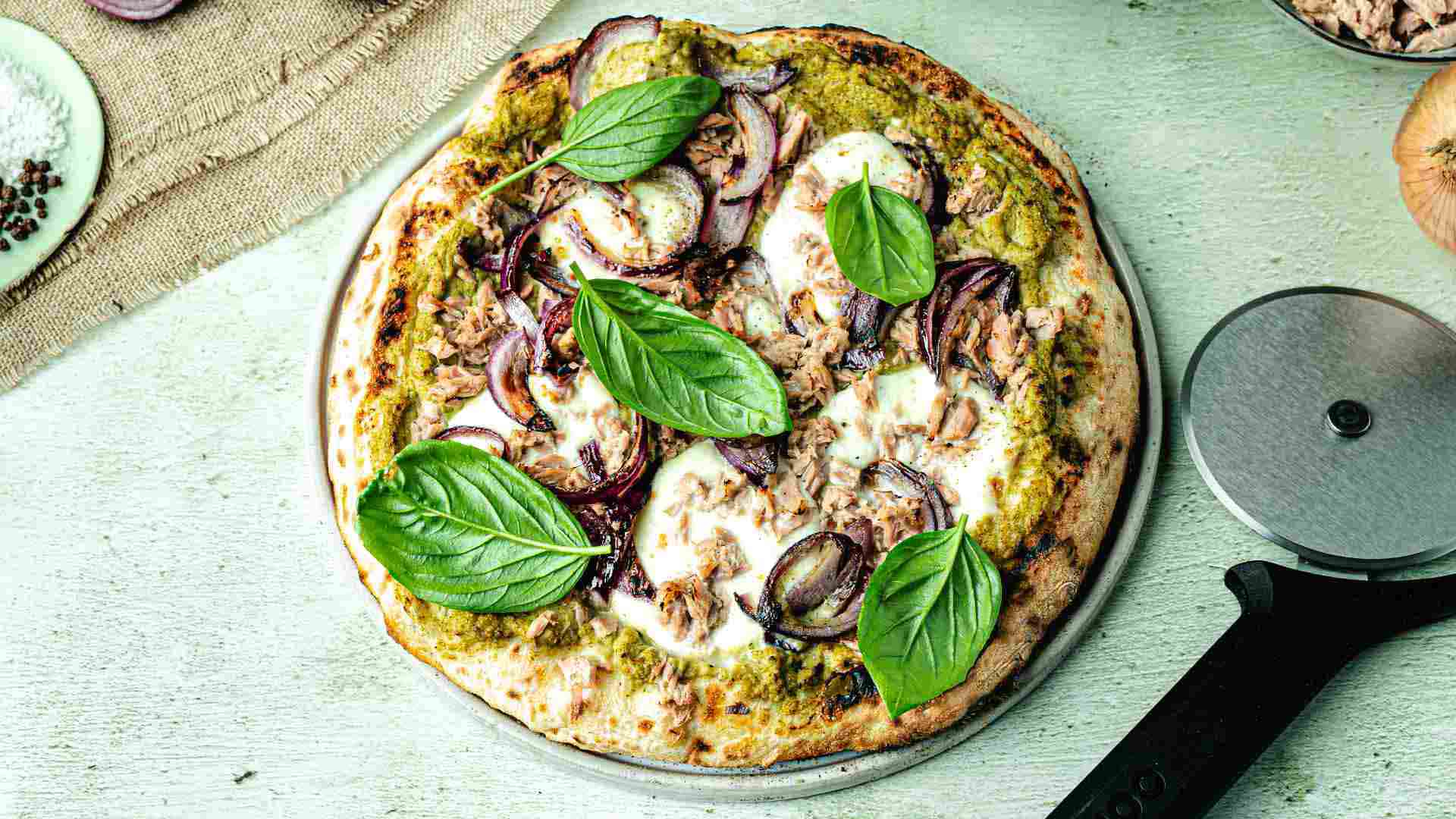 Tuna Pizza with Broccoli and Mascarpone Cream Recipe — Ooni Europe