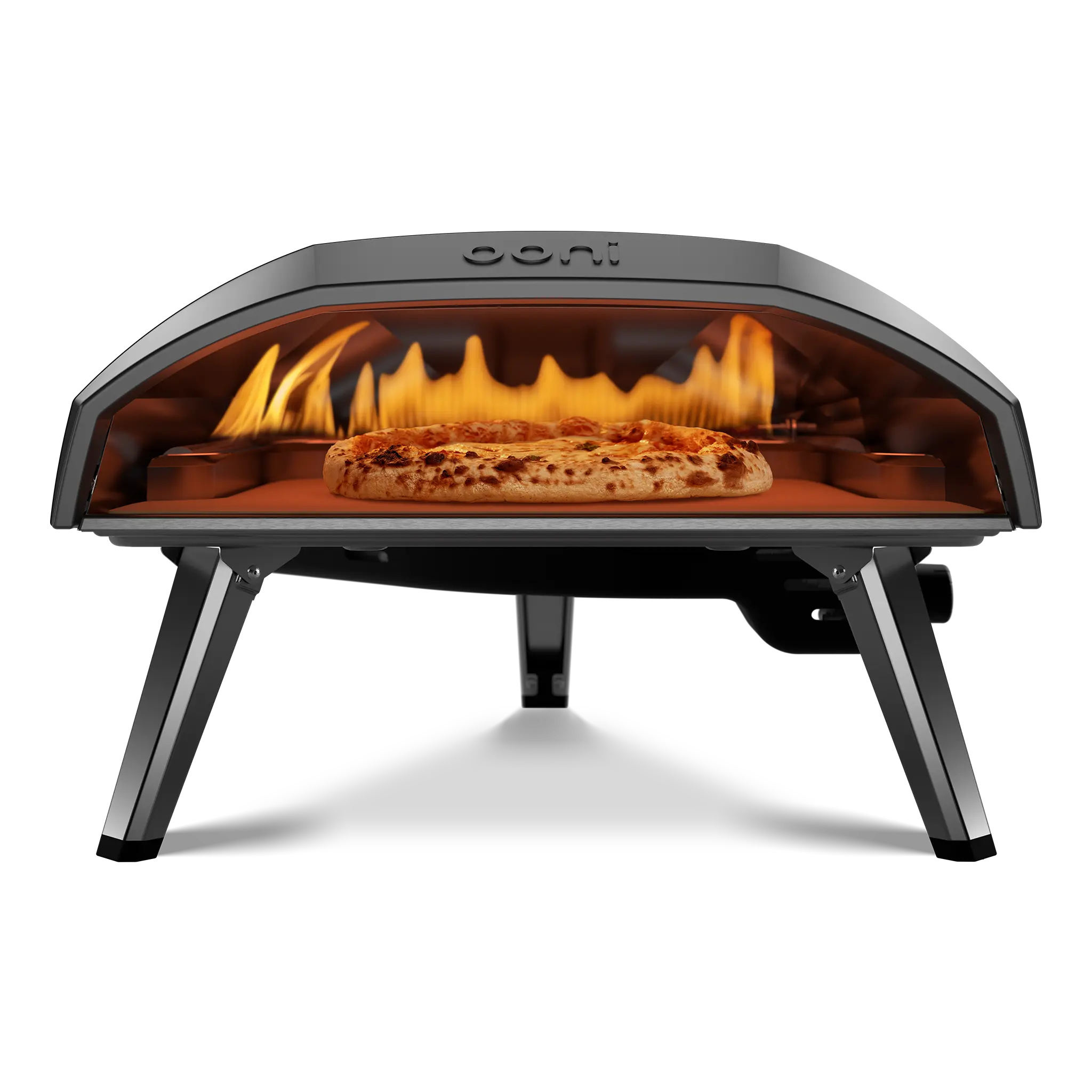 front view of the Koda 16 gas powered  pizza oven with pizza inside 