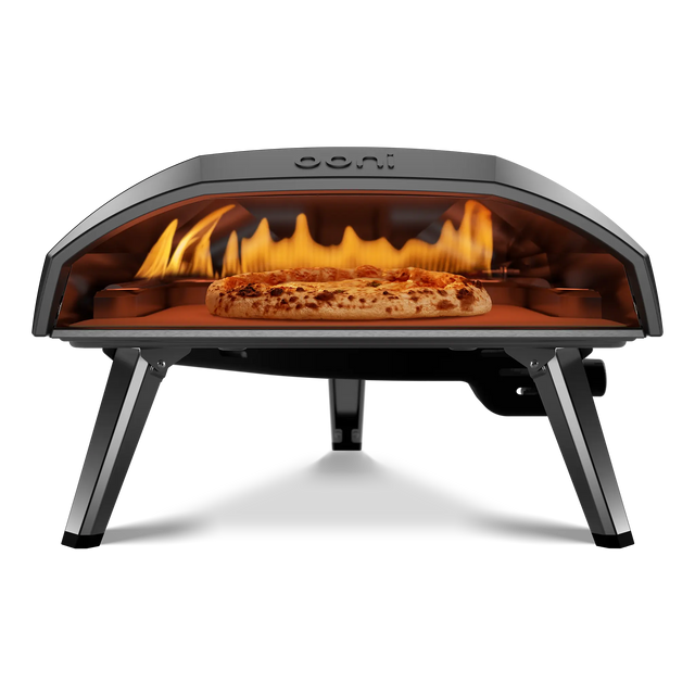 front view of the Koda 16 gas powered  pizza oven with pizza inside 
