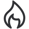 Black flame icon on a white background