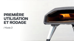 Koda 2 Pizza Oven with 'Première Utilisation et Rodage' text on a white background