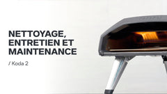 Koda 2 pizza oven with text on cleaning, maintenance, and care on a white background