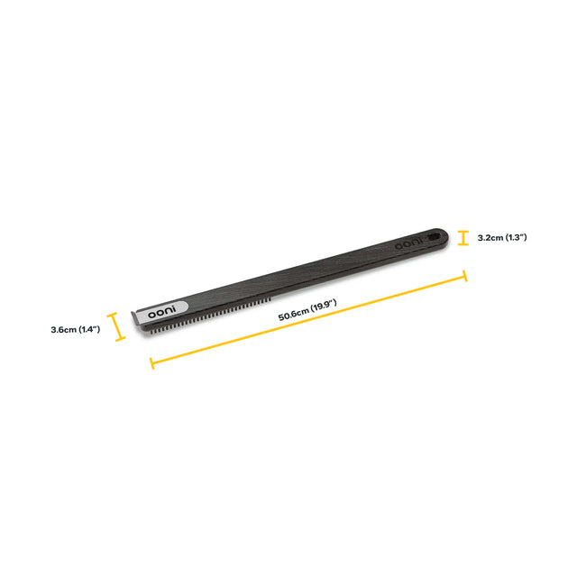 Ooni oven brush with measurements on a white background