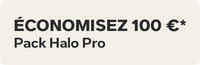 Promotional text for 'Pack Halo Pro' with a savings offer on a beige background