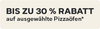 Promotional label for 'Bis Zu 30% Rabatt auf ausgewahlte Pizzaofen' on a beige background