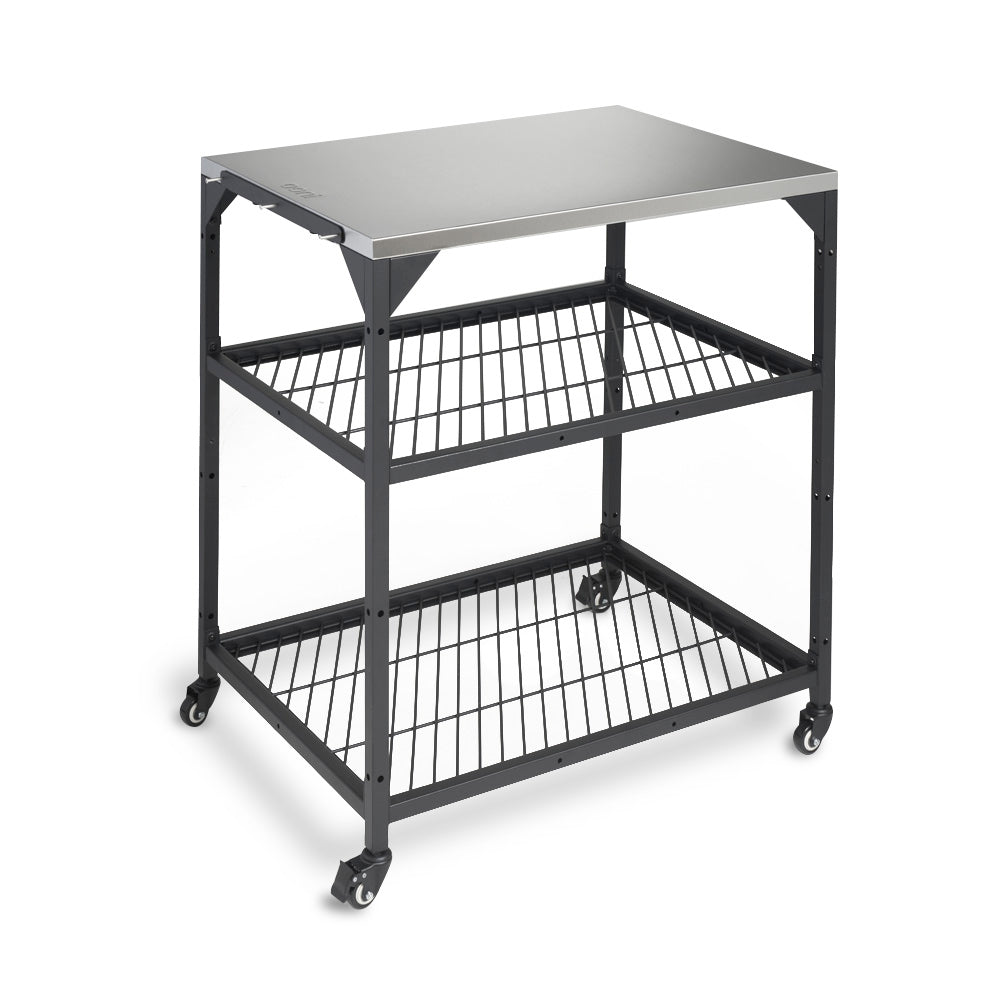 Ooni Medium Modular Table with a flat top and wire shelves on a white background
