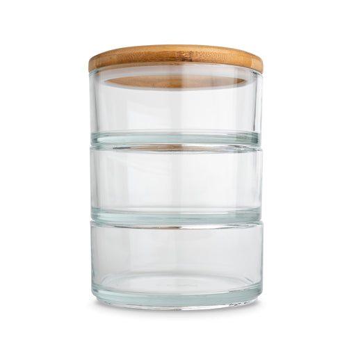 Vetri Glass 3-Piece Storage Jar Set - with Wood Holder - 1 count box